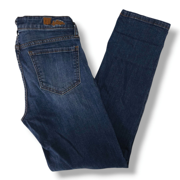 EUC Kut from the Kloth Mid-Rise Straight Leg Jeans Sz 4 [27]x28 Dark Indigo Blue - Picture 1 of 11